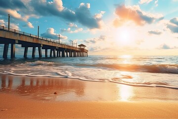 Fototapeta premium Tranquil Sunlight Summer Beach Mood: Relaxing at Beach Bridges