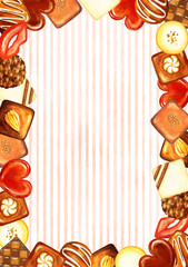 美しいチョコレートとストライプ柄のフレーム