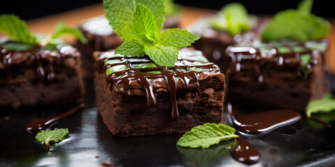 Brownies kukus or chocolate steam cake brownies with marble chocolate glaze on top - obrazy, fototapety, plakaty