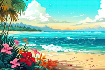 Fototapeta na wymiar Tropical Beach Holiday Banner: Stunning Beach Theme Background for a Perfect Vacation