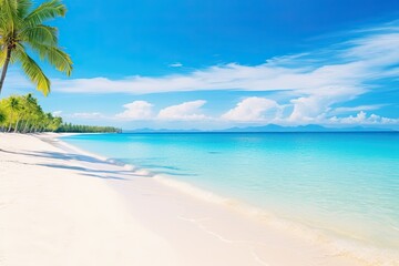 Fototapeta na wymiar Tropical Holiday Beach Banner - Panorama of Beautiful White Sand Beach and Turquoise Water