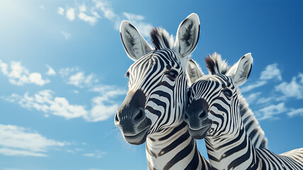 Two zebras embracing.A serene moment in a Zebra herd as two family members rest their heads on each...