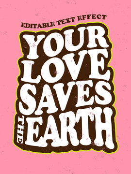 レトロなレコードジャケット風のタイトルロゴスタイル「Your Love Saves The Earth」- Retro record jacket style title logo style
