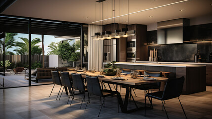 Fototapeta na wymiar Contemporary kitchen and dining room within a reside