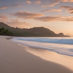 A pristine, untouched beach at sunrise.