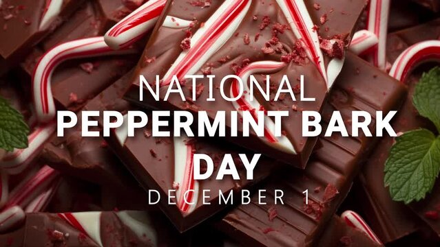 National Peppermint Bark Day. photo motion with lettering animation.