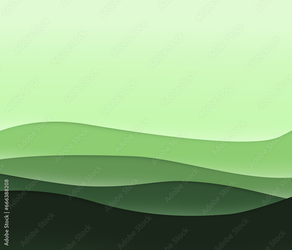 Poster layered and wavy green lines with shadows. high resolution full frame abstract background with copy 