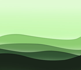 Layered and wavy green lines with shadows. High resolution full frame abstract background with copy space.