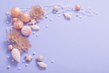 golden christmas toys on purple  background