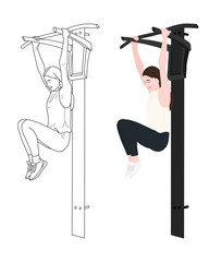 A woman doing abdominal exercises on gym equipment - a vector illustration of healthy lifestyle