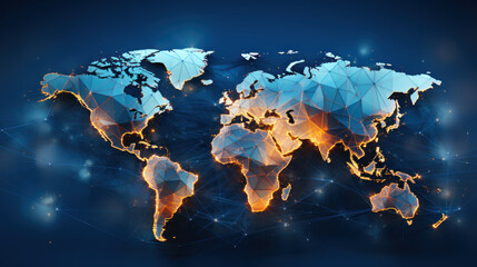 A world map displaying a global communication network interconnecting around the world,Communications hub, conceptual illustration,World and communicate. - obrazy, fototapety, plakaty