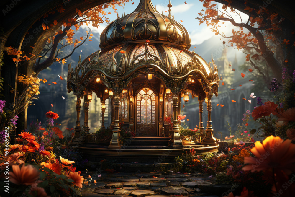 Poster A whimsical carousel with ornate details and mystical creatures, reminiscent of the enchanting quality of dreams.  