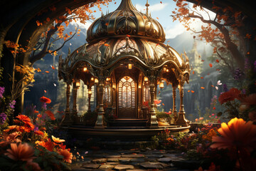 A whimsical carousel with ornate details and mystical creatures, reminiscent of the enchanting quality of dreams.  