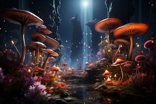 A fantastical underwater scene with vibrant marine life and glowing plants, capturing the otherworldly nature of dreams.  