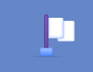3d illustration of flag. blue pole with white flag. a waving or fluttering flag. goals and targets. symbol or icon. minimalist 3d design. vector graphic element. blue background