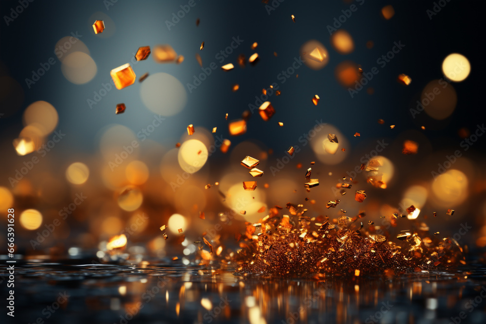 Poster a sparkling abstract background with golden confetti raining down to mark the beginning of the new y