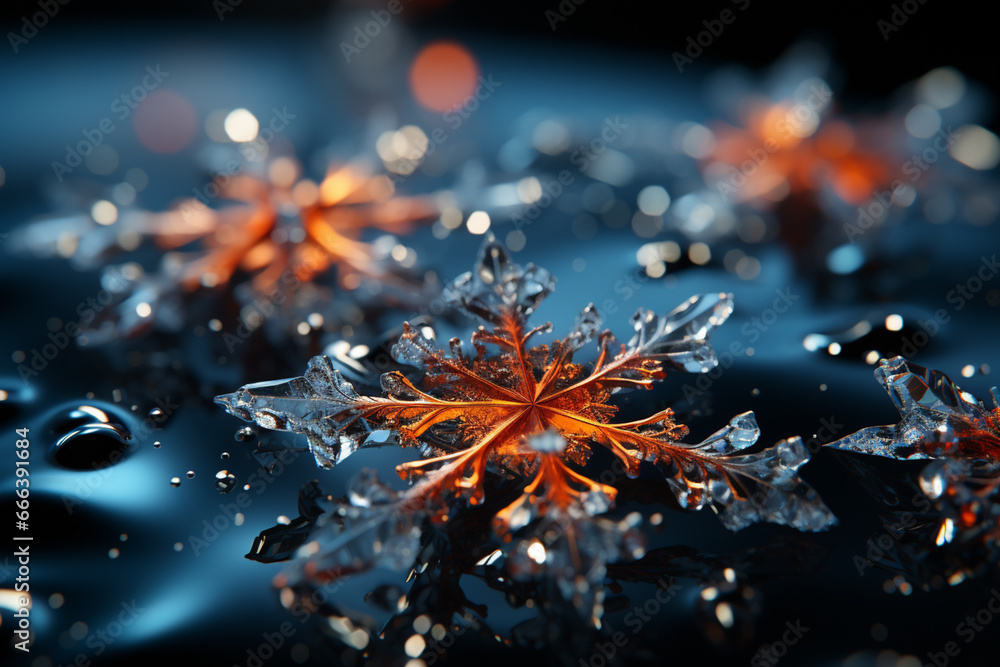 Poster abstract snowflakes in various shapes and sizes, evoking the wintery atmosphere of new year's eve.