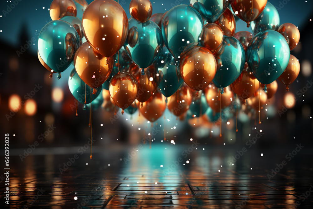 Aufkleber a dreamy and surreal new year background with floating balloons and stars.