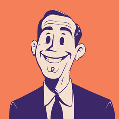 retro cartoon illustration of a happy smiling man with sketchy simple face