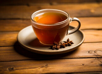 the essence of warmth and comfort in an image of a hot tea mug on a rustic wooden table.