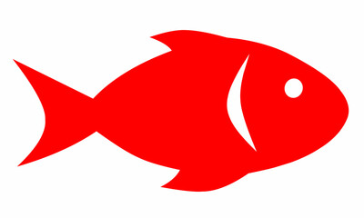 Red Flat fish Icon, on White Background