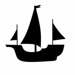 sailing ship silhouette vector illustration, isolated white.