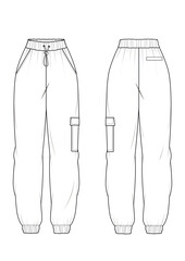 Women's pants,Fashion Flat Sketch Vector Illustration, CAD, Technical Drawing, Flat Drawing, Template, Mockup.
