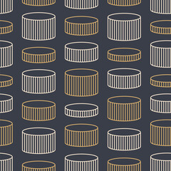 Striped cylinders seamless pattern. Stylish pattern design. Geometric shapes pattern. Vector seamless geometric color background.