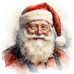Watercolor Santa Claus portrait on white background.