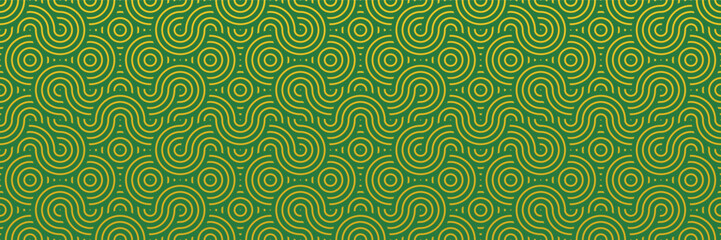 Seamless pattern in oriental geometric traditional style. 3d festive japanese ornament for lunar chinese new year decoration. Green and golden abstract asian vector creative motif. Vintage Dragon.