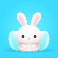 Cute baby rabbit with blue Easter eggs adorable kawaii character 3d icon realistic vector
