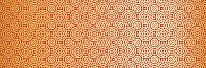 Golden Coin Background Pattern Motif. Chinese Lunar New Year Seamless Design. Premium Oriental Geometric Texture with Modern Vintage Flair. Traditional Asian Zigzag and Wave Pattern.