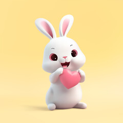 Obraz na płótnie Canvas Adorable smiling rabbit with pink heart cute kawaii character 3d icon realistic vector illustration