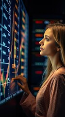 Obraz premium Woman looking at an investment chart