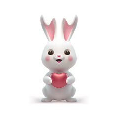 Baby bunny with pink heart cute enamored character 3d icon realistic vector illustration