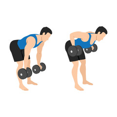 Man doing Dumbbell bent over reverse grip row exercise. Flat vector illustration isolated on white background