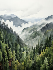 Watercolour Landscape Forest Painting 