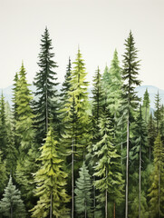 Fototapeta premium Watercolour Landscape Forest Painting 