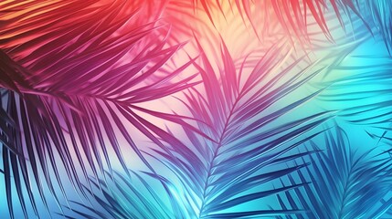 Tropical palm leaves in vibrant neon gradient, holographic colors. minimal art concept. Generative AI