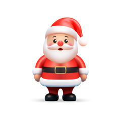 Funny cartoon Santa Claus positive Christmas character 3d icon realistic vector illustration
