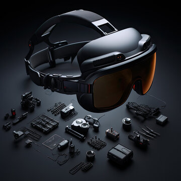 A black minimalistic VR glasses knolling