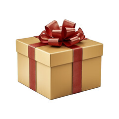 Fototapeta premium Gold gift box isolated on white. Christmas present 