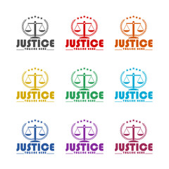  Justice law logo template icon isolated on white background. Set icons colorful