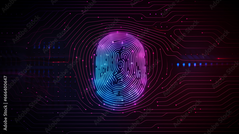 Aufkleber personal data. security system with fingerprint on cyber technology