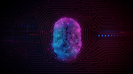 personal data. Security system with fingerprint on cyber technology - obrazy, fototapety, plakaty