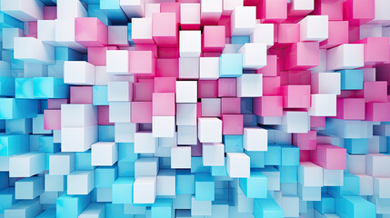 Texture background with random 3d cubic metal boxes in bright blue and red colors