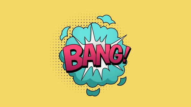 Bang text animation with comic style on yellow pastel color background