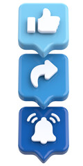 Like share subscribe icon. 3D illustration.