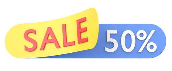 Fifty percent sale. 50% sale. 3D illistration.