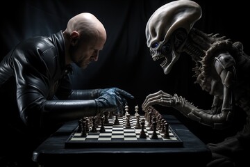 Cosmic Strategy: Alien vs. Human Chess Duel